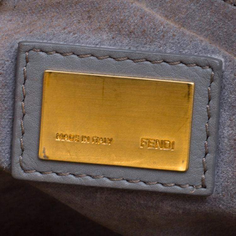Pre Owned Fendi Grey Leather Medium Peekaboo Top Handle Bag