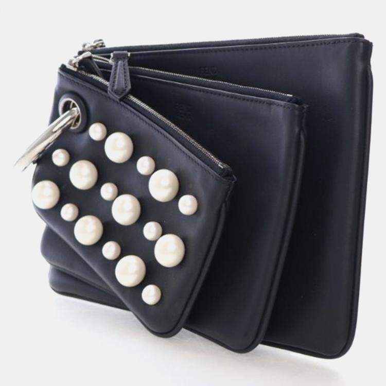 Pre Owned Fendi Triplette Pearl Pouch