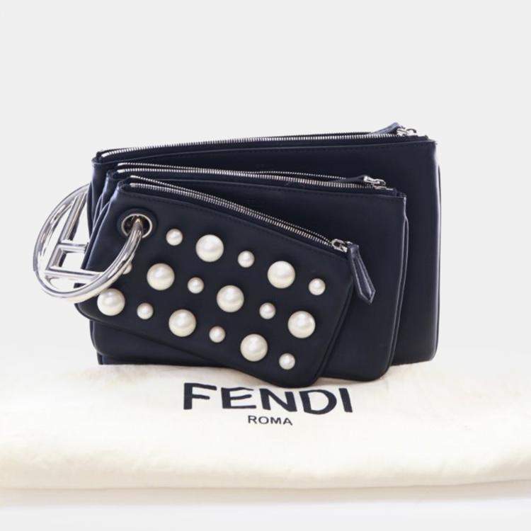 Pre Owned Fendi Triplette Pearl Pouch