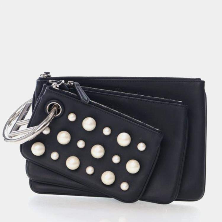 Pre Owned Fendi Triplette Pearl Pouch