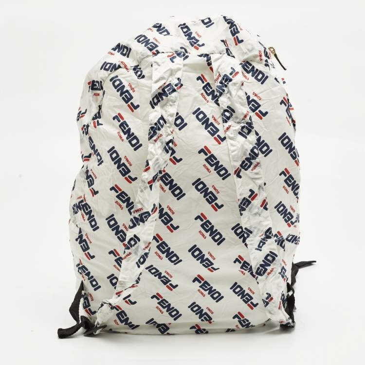 Pre Owned Fendi x Fila Mania White Nylon Packable Backpack