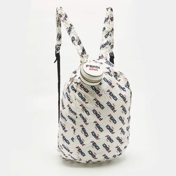 Pre Owned Fendi x Fila Mania White Nylon Packable Backpack