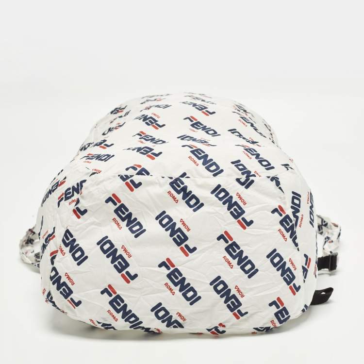 Pre Owned Fendi x Fila Mania White Nylon Packable Backpack