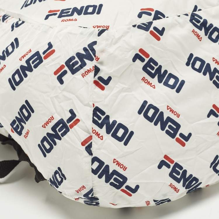Pre Owned Fendi x Fila Mania White Nylon Packable Backpack
