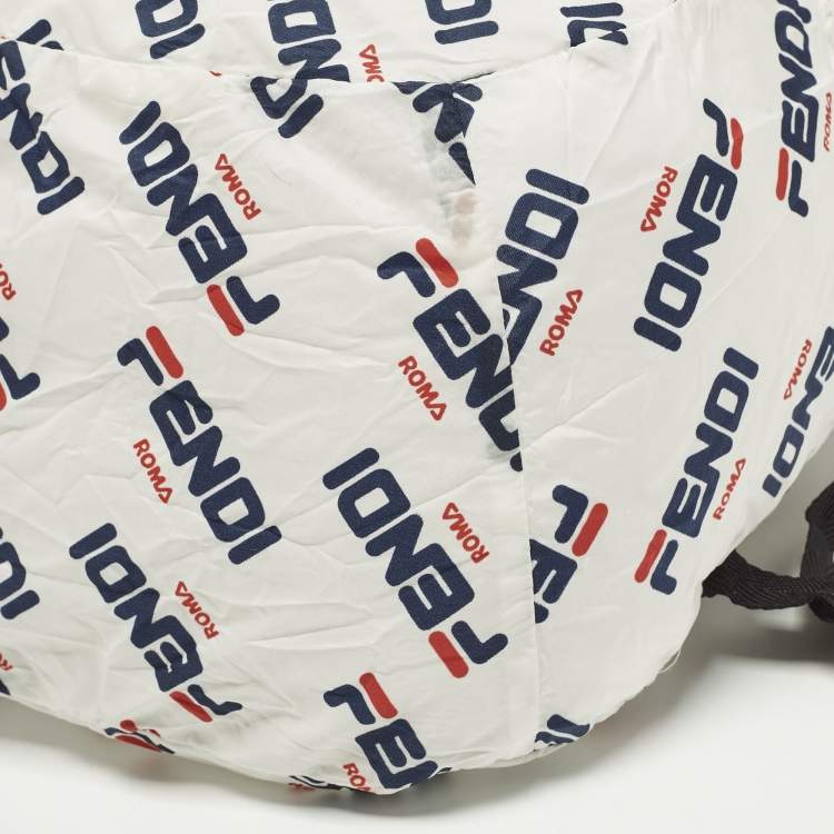 Pre Owned Fendi x Fila Mania White Nylon Packable Backpack