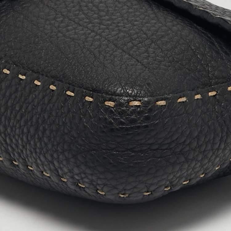 Pre Owned Fendi Baguette Black Selleria Leather Flap Bag
