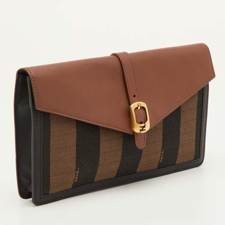 Pre Owned Fendi Bustina Tri Color Pequin Canvas and Leather Envelope Clutch