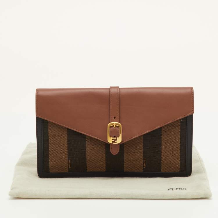 Pre Owned Fendi Bustina Tri Color Pequin Canvas and Leather Envelope Clutch