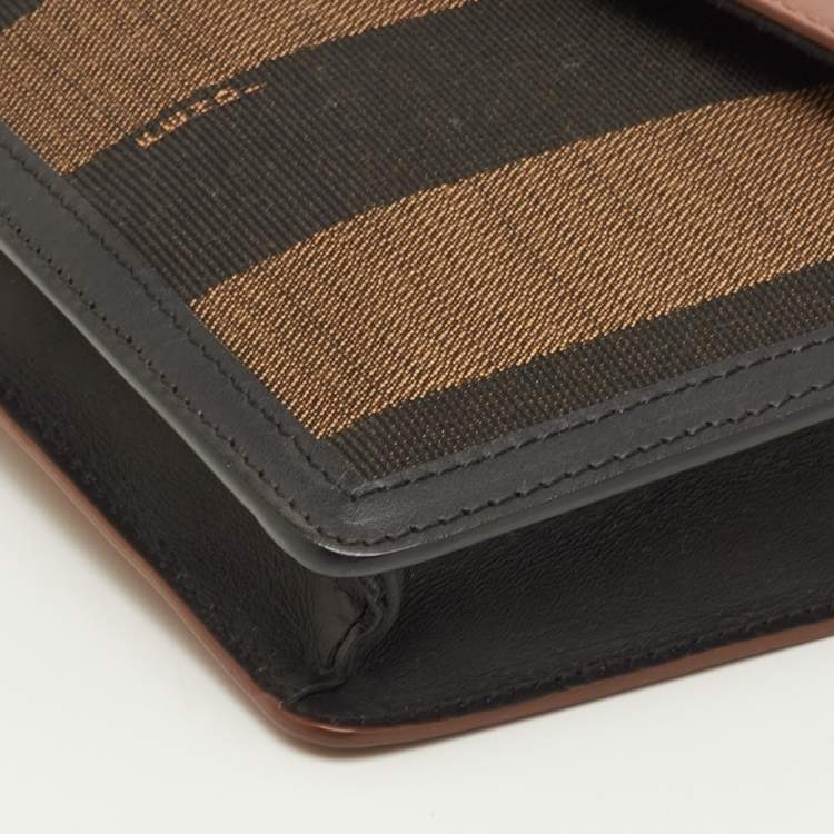 Pre Owned Fendi Bustina Tri Color Pequin Canvas and Leather Envelope Clutch