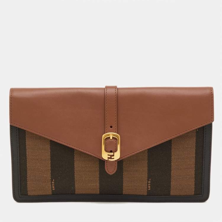 Pre Owned Fendi Bustina Tri Color Pequin Canvas and Leather Envelope Clutch