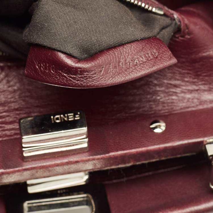 Pre Owned Fendi Peekaboo Mini Burgundy Leather Top Handle Bag