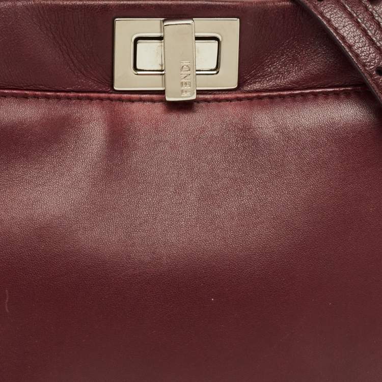 Pre Owned Fendi Peekaboo Mini Burgundy Leather Top Handle Bag