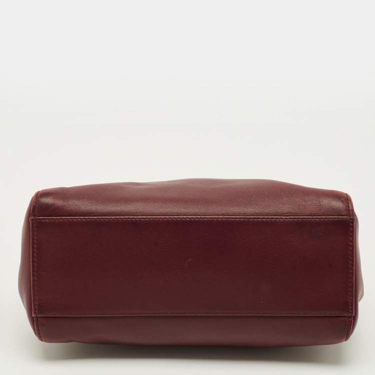 Pre Owned Fendi Peekaboo Mini Burgundy Leather Top Handle Bag