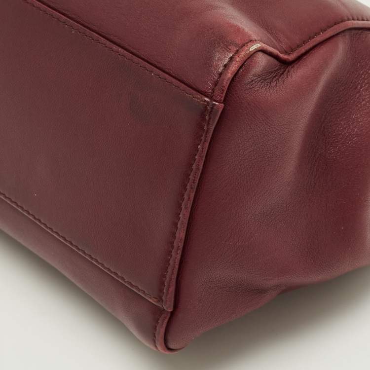 Pre Owned Fendi Peekaboo Mini Burgundy Leather Top Handle Bag