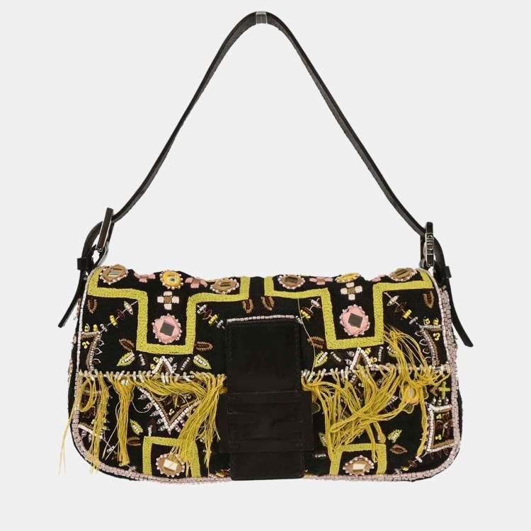 مملوكة مسبقًا Fendi Black Canvas Beads Baguette Handbag
