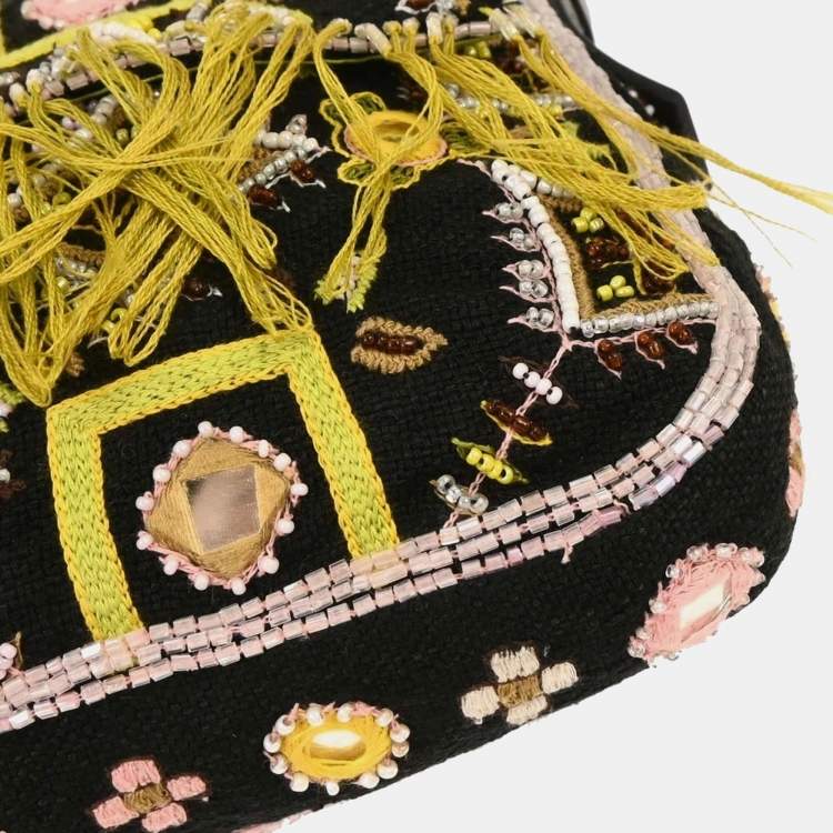 مملوكة مسبقًا Fendi Black Canvas Beads Baguette Handbag