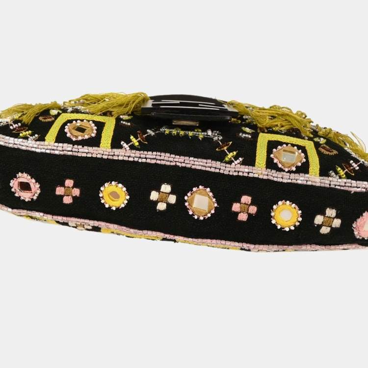 مملوكة مسبقًا Fendi Black Canvas Beads Baguette Handbag