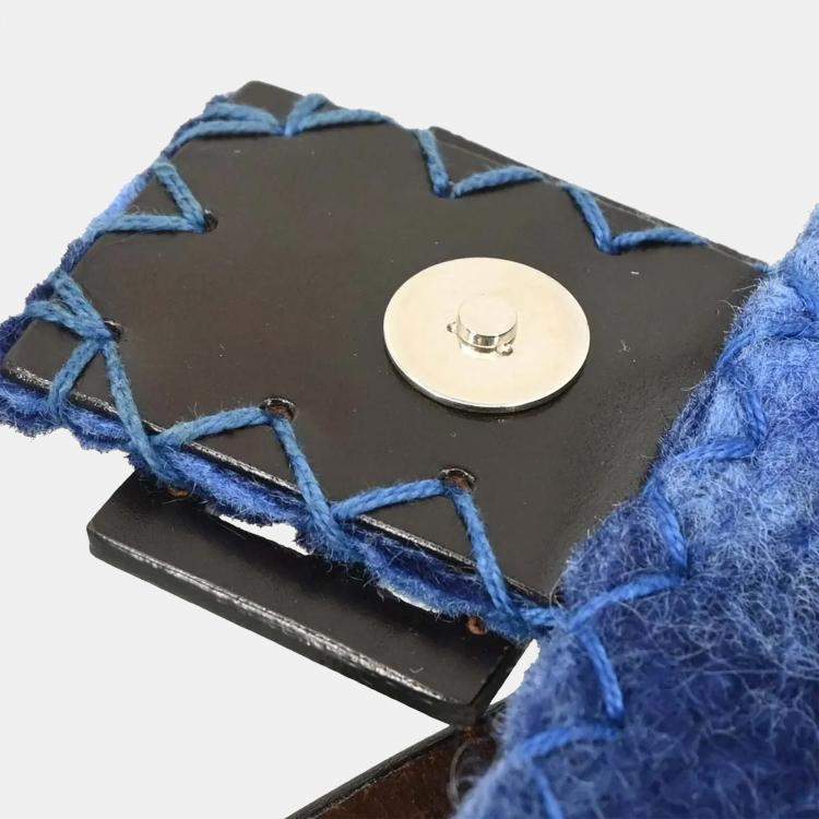 Pre Owned Fendi Baguette Patchwork Blue Felt Shoulder Bag