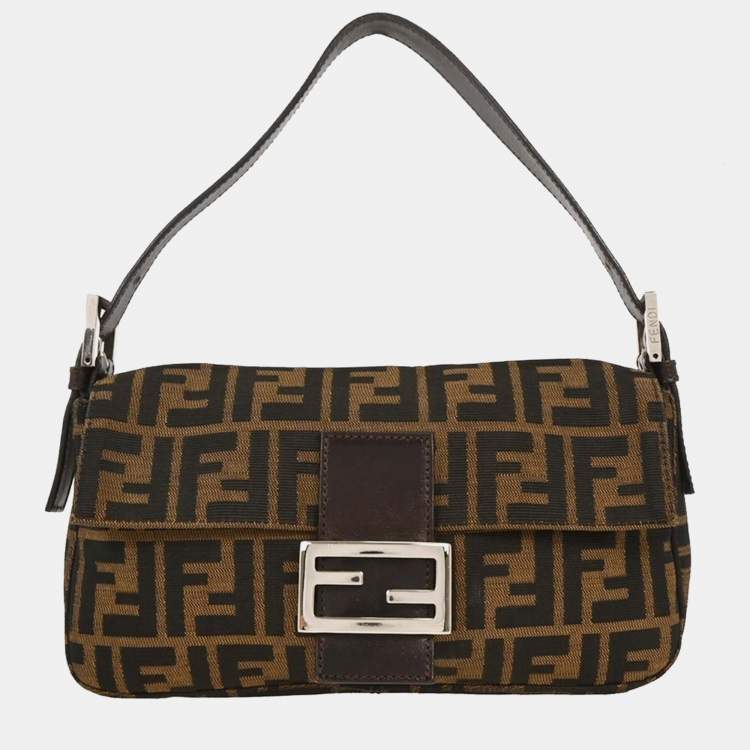 Pre Owned Fendi Baguette Brown Zucca Canvas Shoulder Bag