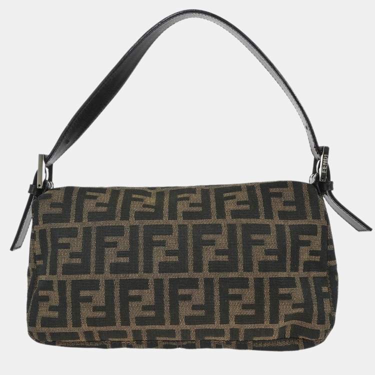 Pre Owned Fendi Baguette Brown Zucca Canvas Shoulder Bag