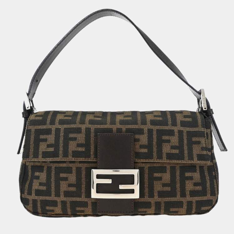 Pre Owned Fendi Baguette Brown Zucca Canvas Shoulder Bag