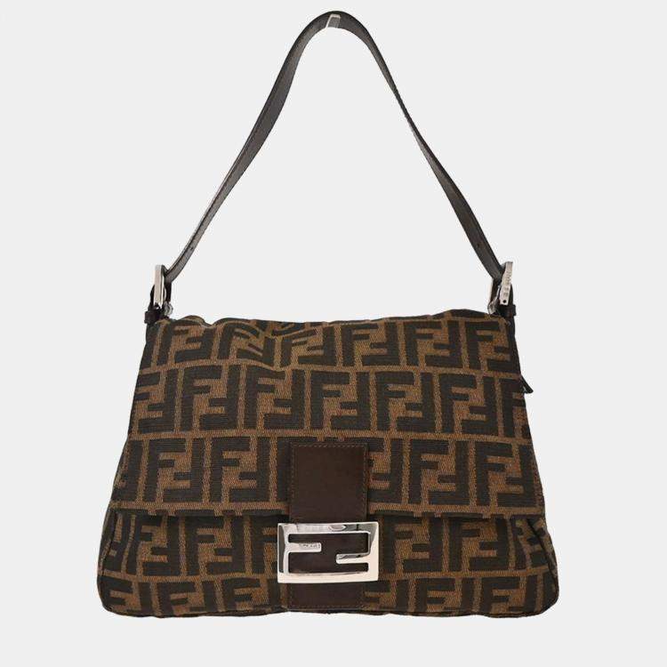 Pre Owned Fendi Zucca Mamma Baguette Brown Canvas Shoulder Bag