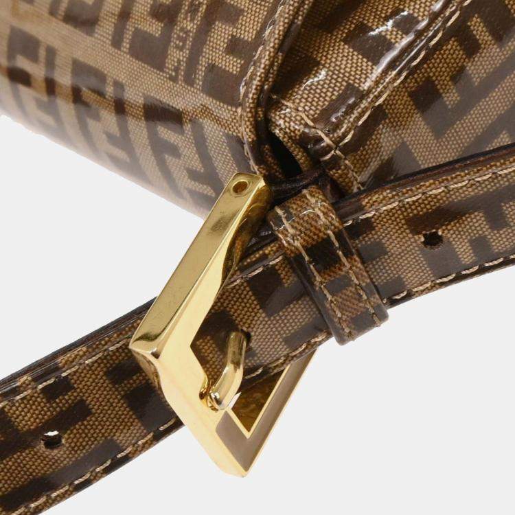 Pre Owned Fendi Baguette Brown Zucchino Canvas Shoulder Bag