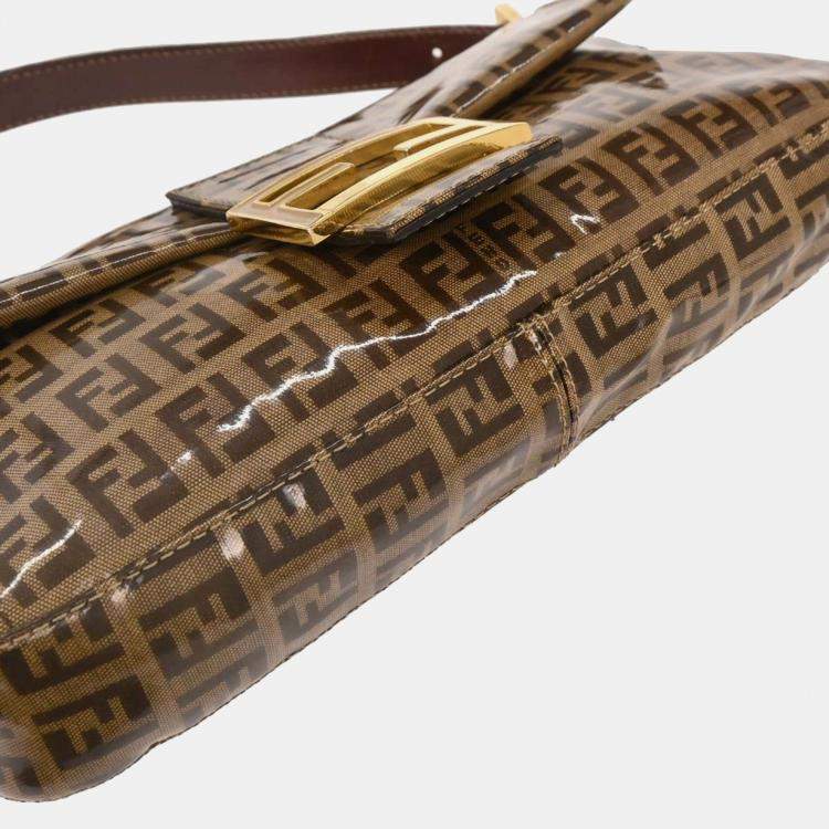 Pre Owned Fendi Baguette Brown Zucchino Canvas Shoulder Bag