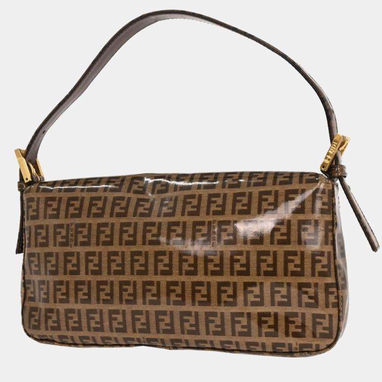 Pre Owned Fendi Baguette Brown Zucchino Canvas Shoulder Bag