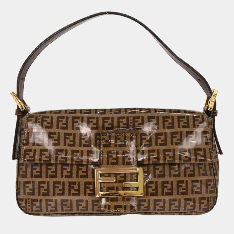 Pre Owned Fendi Baguette Brown Zucchino Canvas Shoulder Bag