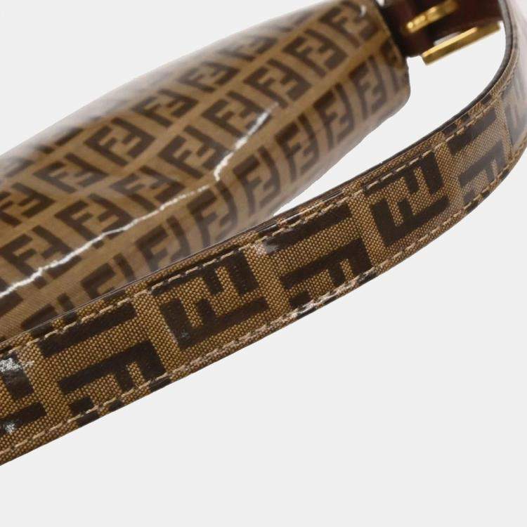 Pre Owned Fendi Baguette Brown Zucchino Canvas Shoulder Bag