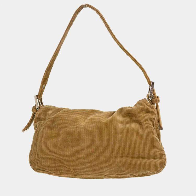 Pre Owned Fendi Brown Corduroy Shoulder Bag