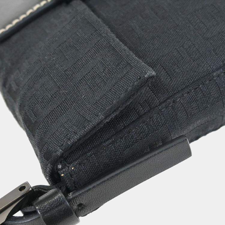 Pre Owned Fendi Zucchino Black Canvas Shoulder Bag
