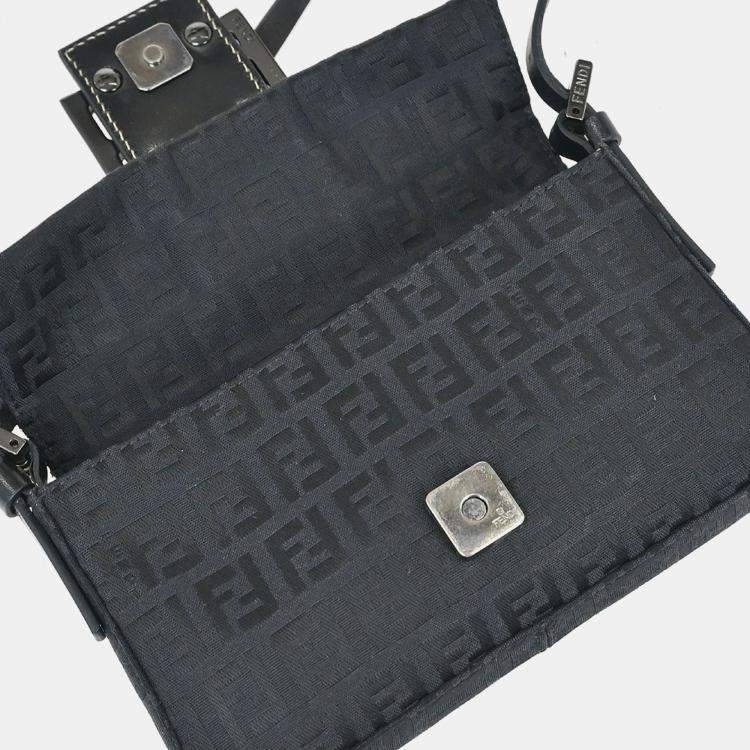 Pre Owned Fendi Zucchino Black Canvas Shoulder Bag