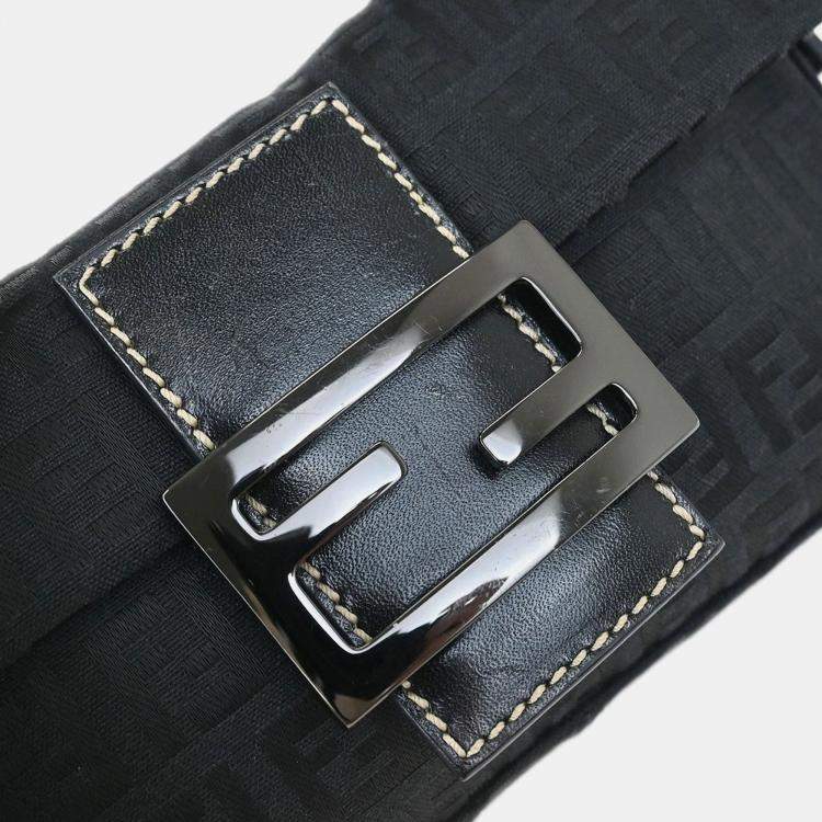 Pre Owned Fendi Zucchino Black Canvas Shoulder Bag