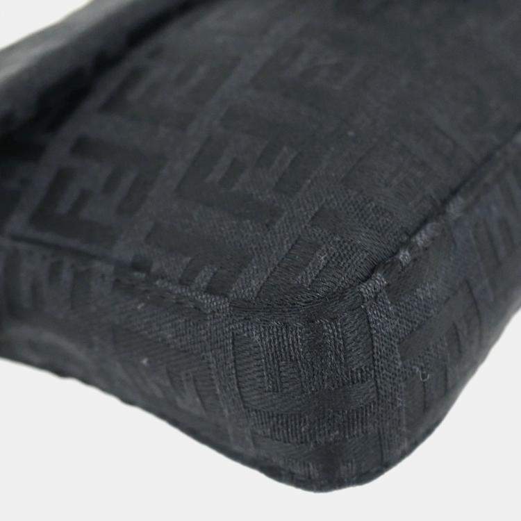 Pre Owned Fendi Zucchino Black Canvas Shoulder Bag
