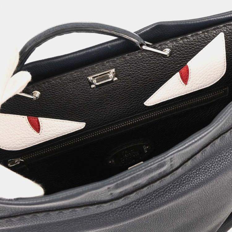 Pre Owned Fendi Peekaboo Fit Monster Navy Calfskin Leather Top Handle Bag