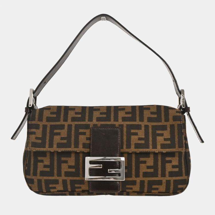 Pre Owned Fendi Baguette Brown Zucca Canvas Shoulder Bag