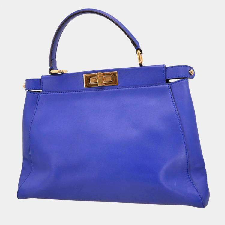 مملوكة مسبقًا Fendi Peekaboo Fit Blue Calfskin Leather Top Handle Bag