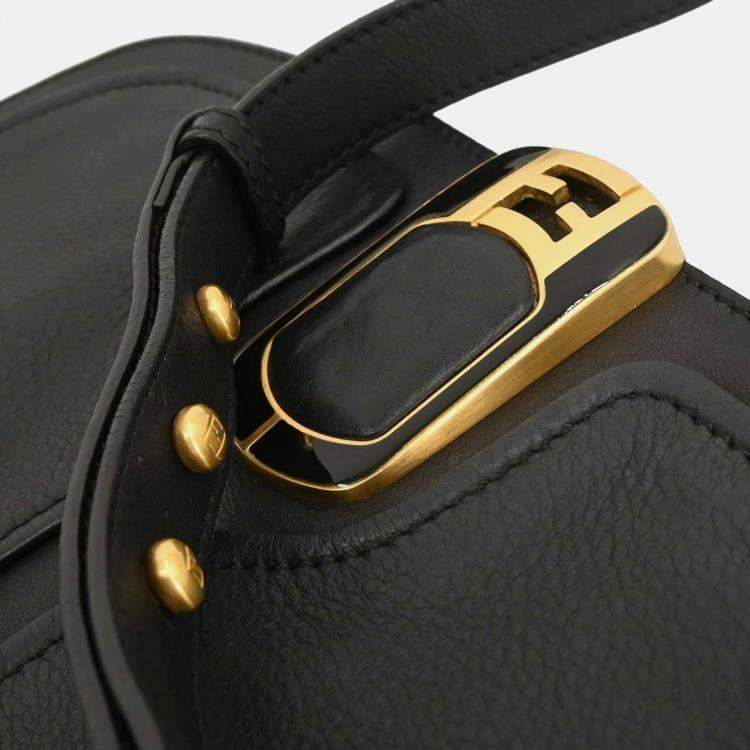 Pre Owned Fendi Anna Black Leather Top Handle Bag