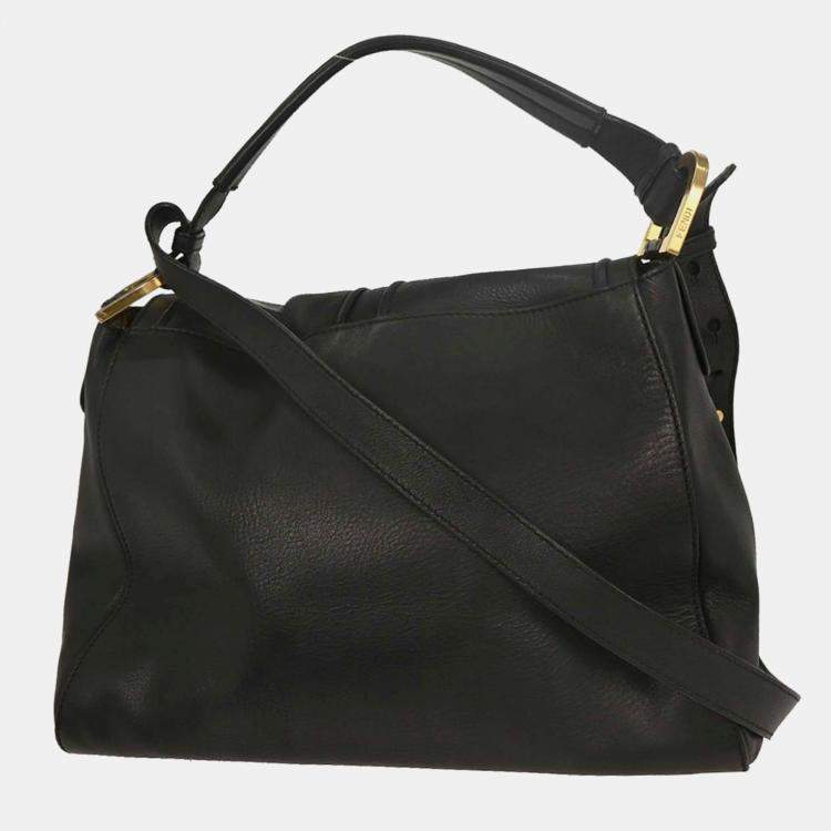 Pre Owned Fendi Anna Black Leather Top Handle Bag