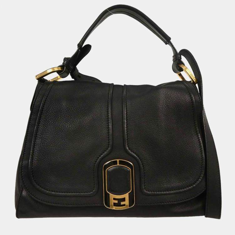 Pre Owned Fendi Anna Black Leather Top Handle Bag
