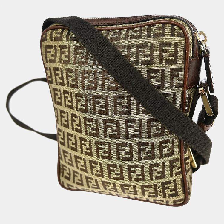 Pre Owned Fendi Zucchino Beige Canvas Shoulder Bag