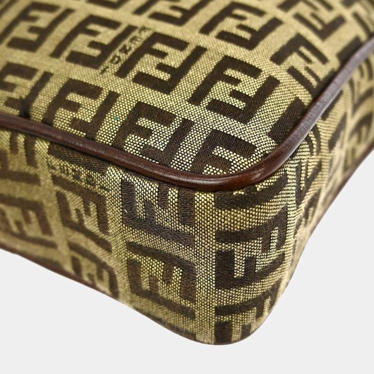 Pre Owned Fendi Zucchino Beige Canvas Shoulder Bag