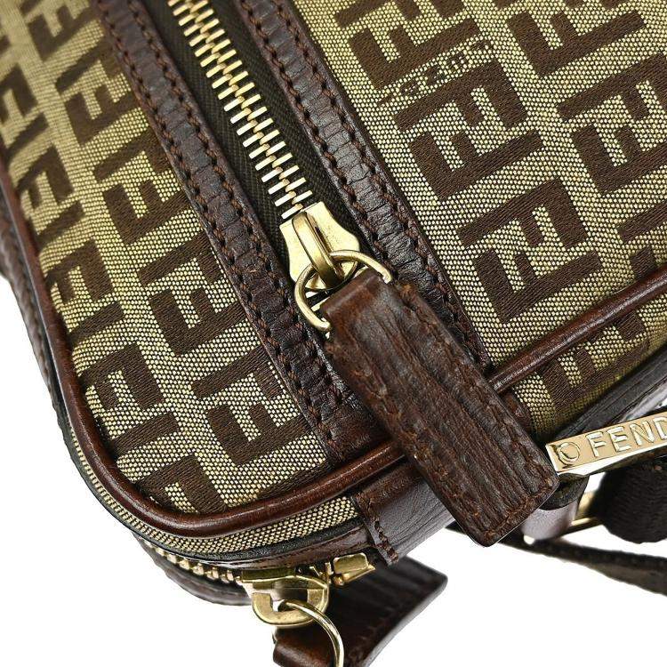 Pre Owned Fendi Zucchino Beige Canvas Shoulder Bag