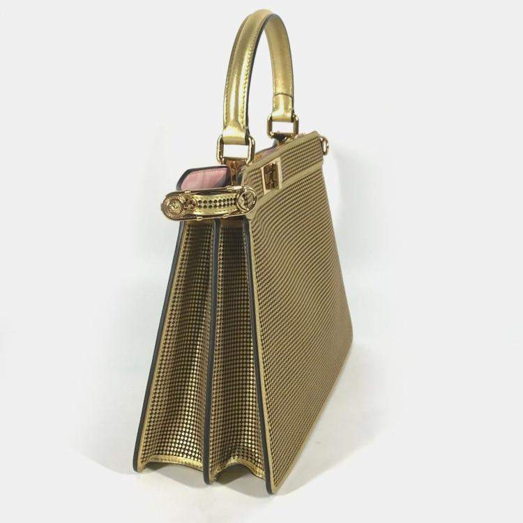 مملوكة مسبقًا Fendi Fendace Peekaboo Medium Iseeu 2-Way Shoulder Bag/Handbag Leather Gold