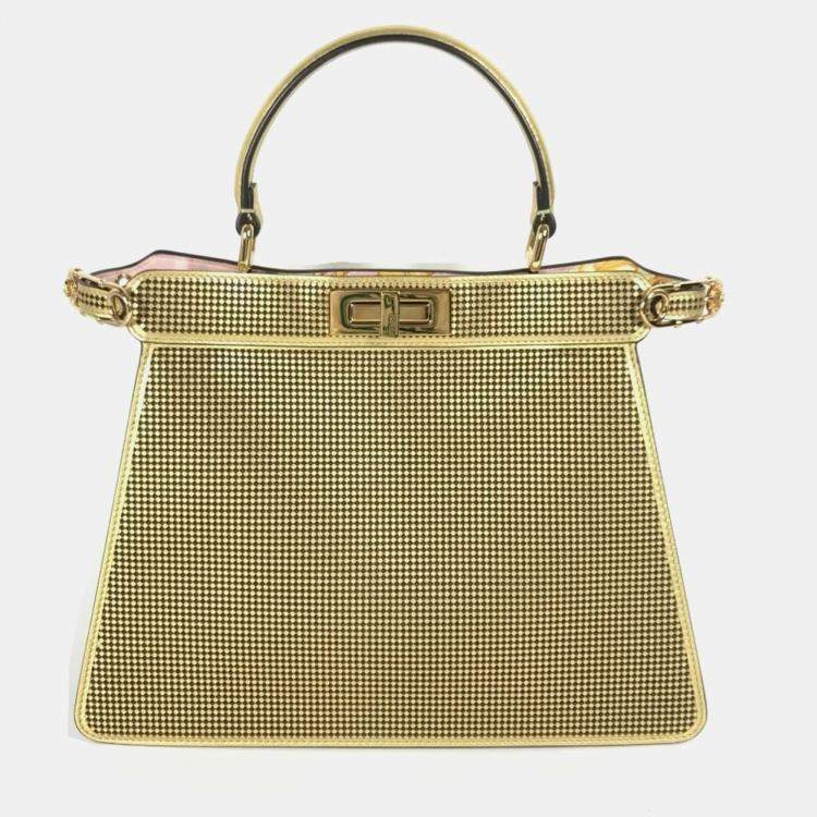 مملوكة مسبقًا Fendi Fendace Peekaboo Medium Iseeu 2-Way Shoulder Bag/Handbag Leather Gold