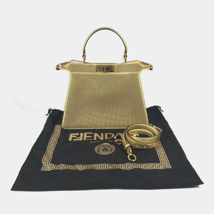 مملوكة مسبقًا Fendi Fendace Peekaboo Medium Iseeu 2-Way Shoulder Bag/Handbag Leather Gold