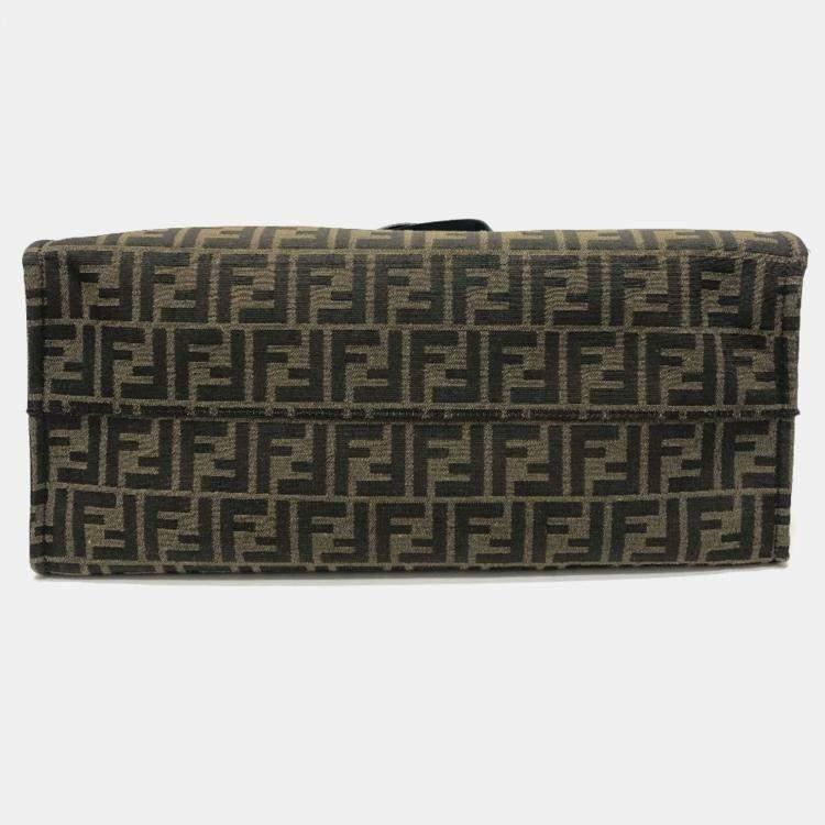 Pre Owned Fendi Zucca Pokemon Dragonite 2-Way Shoulder Bag/Tote Bag In Canvas/Leather Brown