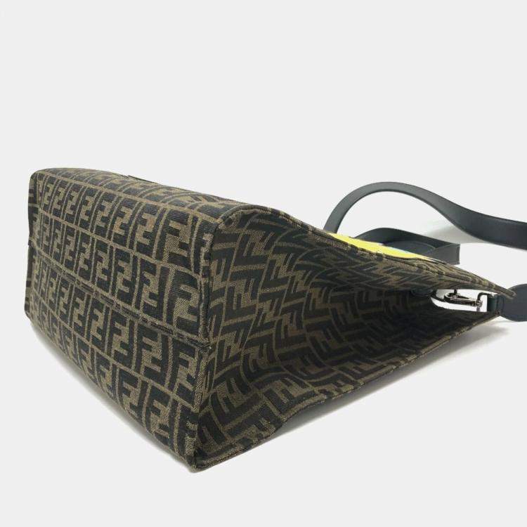 Pre Owned Fendi Zucca Pokemon Dragonite 2-Way Shoulder Bag/Tote Bag In Canvas/Leather Brown